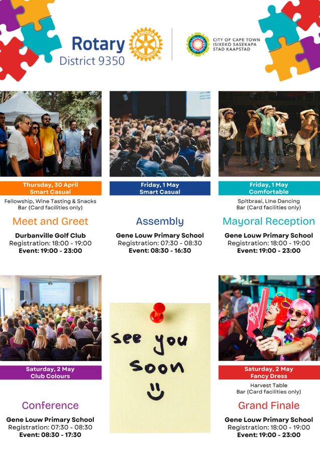 District 9350 Conference 2026 programme — 30 April to 2 May, Durbanville