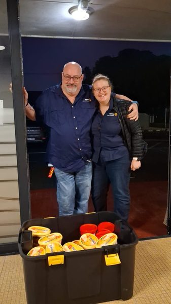 Francois and Kath after Saturday's morning shift — supplies ready for the line.